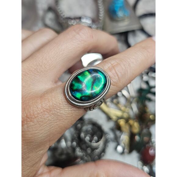 Vintage Kabana Sterling Silver Paua Shell Doublet Cab Ring Size 7 - Picture 6 of 8